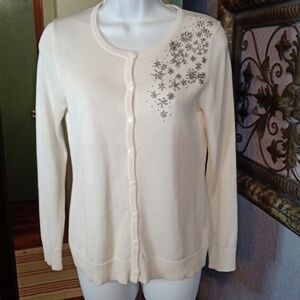Coldwater Creek Cardigan Sweater - Cream color silk blend beaded Sz XS 4
